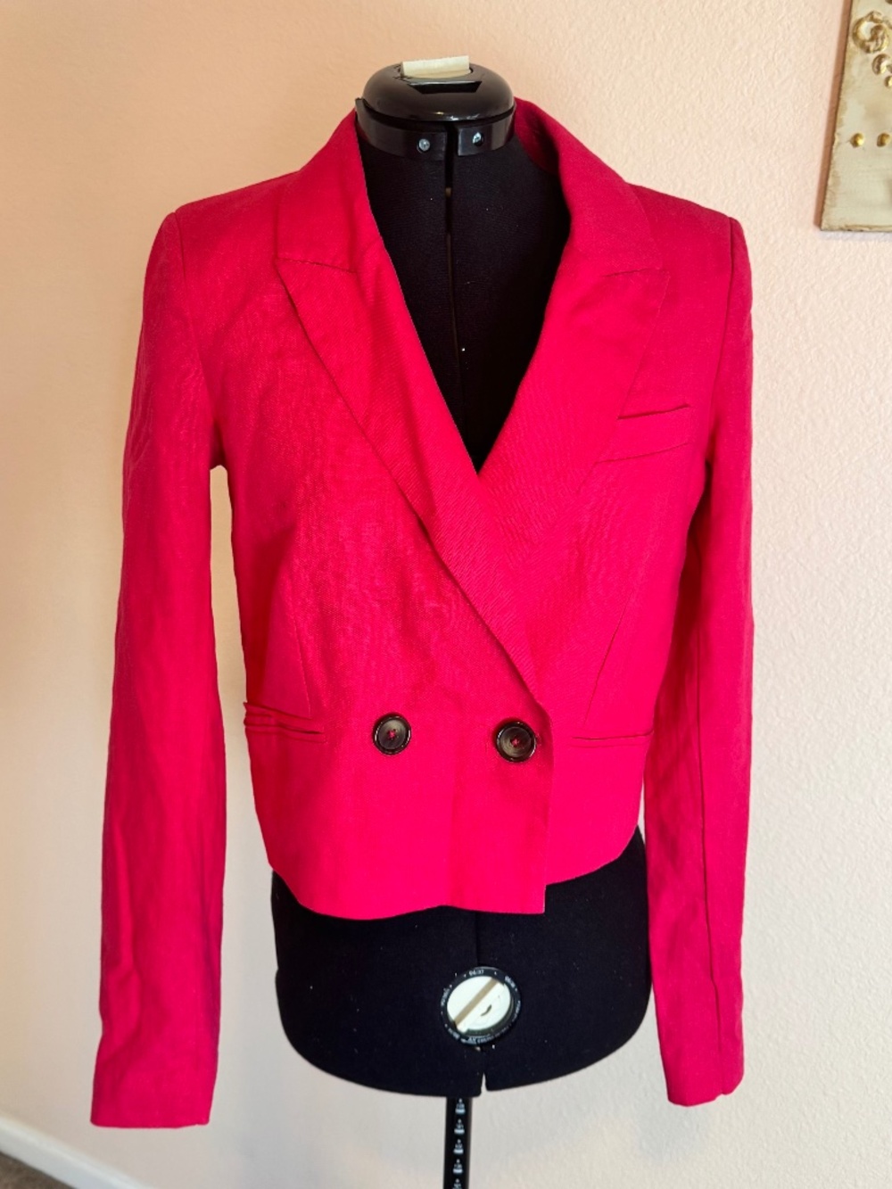 Barbiecore Jason Wu Hot Pink Double Breasted Cropped Blazer Linen Blend Sm NWT